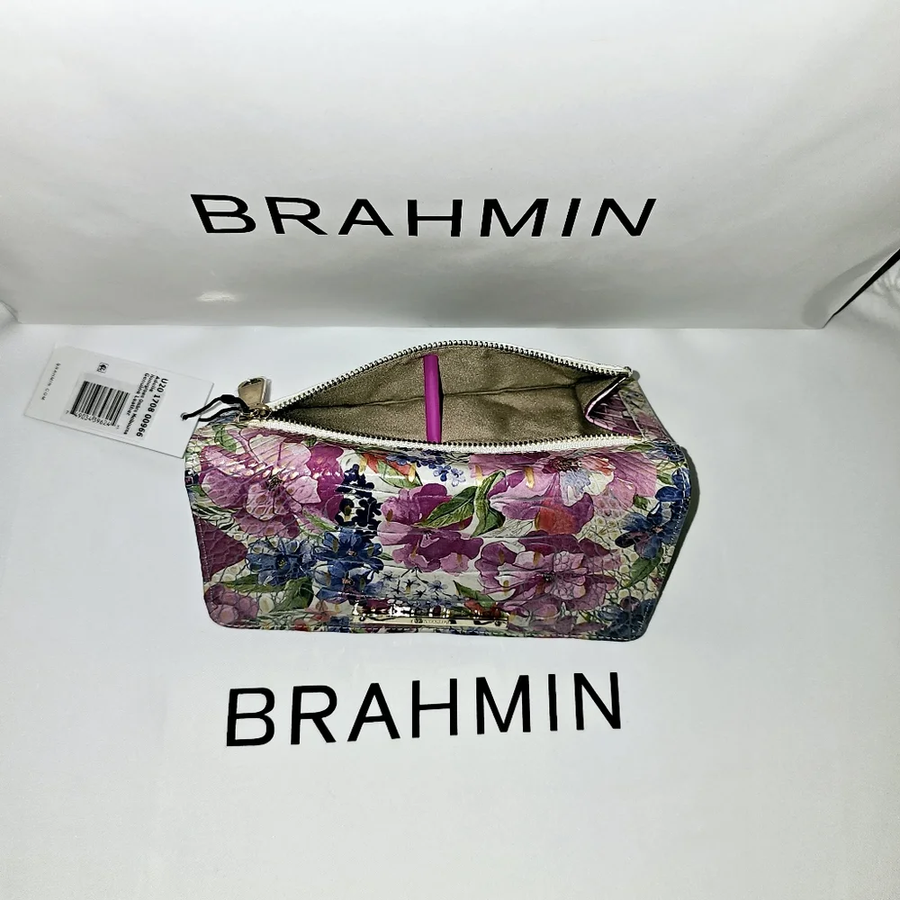 Brahmin Floral Leather Wallet in Pink, Blue, Green